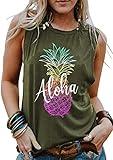 Aloha Beaches Pineapple Shirt Tank Tops Women Sleeveles Funny Graphic Tee Shirts Summer Vacation Tops (Green2, Large)