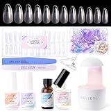 Gellen Gel Tips Nail Extension Kit, Gel x Nail Kit with 240Pcs Almond Nail Tips, 3 in 1 Nail Glue Gel, Nail Prep Dehydrator and Primer, U V LED Nail Lamp, Nail Decorations for DIY Manicure Set