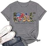 SUEOSU 4th of July Patriotic Shirt for Women Love Our Veterans American Military Veteran Army Husband Gift Tees.(Grey-3,S)