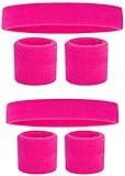 Pink 80s Sweatband, Pink Headband and Wristbands (2 Sets), Sweat Bands 80s Neon Hot Pink Color, 80s Party, Sweatbands for Women, Colorful Sweatband Set