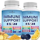 8 in 1 Immune Support Booster Supplement with Echinacea, Vitamin C and Zinc 50mg, Vitamin D 5000 IU, Turmeric Curcumin & Ginger, B6, Elderberry 120 Count (Pack of 2)