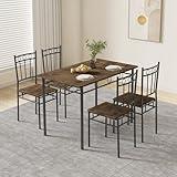 AMICLIBER Dining Table Set for 4, 5-Piece Kitchen Table and Chairs, Rectangular Dining Room Table Set with 4 Chairs, Space-Saving Kitchen Table Set for Small Space,Dinette,Apartment,Retro Brown