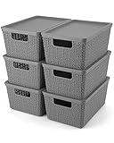 EOENVIVS Plastic Storage Basket with Lids Set of 6 Lidded Storage Bins Shelf Baskets for Organizing Containers Small Baskets for Shelves Drawers Desktop Closet Playroom Classroom Office, Grey