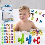 ALPHABATH Suction Bath Toys Alphabet Letters Numbers 42pcs Montessori Stimulating Autism Sensory No Mold Free Preschool Daycare Spelling Math Learn Build Connect Travel Kids Toddlers Ages 1 2 3 Years