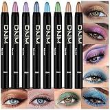 evpct 8Pcs Cream Eye Shadow Brightener Sticks Set for Eyes, Desert Mocha Beige Gold Light Purple Pink Sky Dazzling Blue Geen Glitter Shimmer Liquid Pencil Eye shadow Applicator Stick Palette Makeup 02