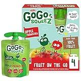 GoGo squeeZ Fruit on the Go, Apple Strawberry, 3.2 oz (Pack of 4), Unsweetened Fruit Snacks for Kids, Gluten Free, Nut Free and Dairy Free, Recloseable Cap, BPA Free Pouches