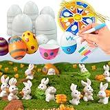 JGMZTZT 12PCS White Easter Eggs Painting Kit, Easter Hunt Eggs with Bunny Toys, Easter Basket Filler Stuffers for Toddlers Kids, Hunt Event Party Favors Blind Box Gifts with Toys Inside