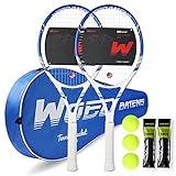 Pro Tennis Racket for Adults, 2 Player 27 inch Speed Tennis Racquet Acceptable for Beginner and Professional with 3 Tennis Balls, 2 Vibration Dampes, 2 Overgrips, Tennis Bag (Blue)