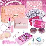 Princeplay Purse Makeup Toys For Girls - Toddlers Kids Bag Cute Baby Little Pink Cell Phone Cosmetic Lipsticks Princess Play Money Jewelry Credit Card Accessories Birthday Gifts 3 4 5 6 7 8+ Years Old