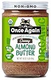 Once Again Organic Creamy Almond Butter, 16oz - Lightly Toasted - Salt Free, Unsweetened - USDA Organic, Gluten Free Certified, Peanut Free, Vegan, Kosher, Paleo - Glass Jar