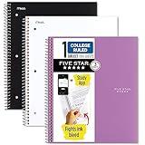 Five Star Spiral Notebooks + Study App, 3 Pack, 1-Subject, College Ruled Paper, 100 Sheets, 11" x 8-1/2", Black, White, Amethyst Purple (820188-ECM)