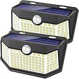 HMCITY Solar Lights Outdoor 120 LED with Lights Reflector and 3 Lighting Modes, Motion Sensor Wall Lights,IP65 Waterproof Solar Powered for Garden Patio Yard (2Pack)