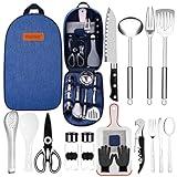 Camping Kitchen Equipment Camping Cooking Utensils Set Portable Picnic Cookware Bag Campfire Barbecue Appliances Essential Gadgets and Accessories Suitable for Tent Campers,