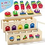 UMEREACT Montessori 4 in 1 Wooden Sorting Shape Sorter and Stacking Toy Box Color Matching Counting Fishing Game Preschool Educational Toys for Toddler 1 2 3 Years Baby Boys and Girls Gifts