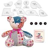 Fosdonge Acrylic Memory Bear Template Ruler Set with Detailed Instructions, Sewing Patterns for Beginners, Teddy Bear Quilting templates (Sitting Height 9in)