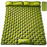 TEKIK Double Sleeping Pad, Ultralight 4" Extra-Thick Self Inflating Sleeping Mat for 2 Person with Pillow Built-in Foot Pump Portable Camping Mat for Backpacking, Hiking (Army Yellow)