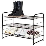 CAXXA Stackable and Expandable Shoe Rack, 3 Shelves Metal Wire Utility Rack, Bronze