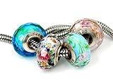 Comelyjewel Set of 4 Handmade Faceted Murano Glass Charm Bead with Roses for Charms Bracelets