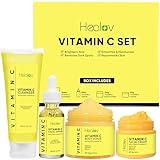 Vitamin C Skincare Set – Hydrating Facial Cleanser, Exfoliating Body Scrub, Face Cream & Anti Aging Serum – Vit C Reduces Dullness, Fine Lines, Wrinkles, Dark Circles – Travel Kit for Youthful Skin