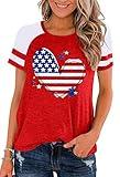 American Flag Heart Shirt for Women Patriotic Tshirt 4th of July Stars Graphic Color Block Tops Shirts(Red2,Mudium)