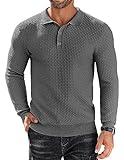 COOFANDY Men's Sweater Polo Long Sleeve Knit Polo Shirts Fashion Casual Collared Tshirts Button Down Golf Shirts Dark Grey