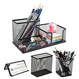 GATUSOO 4 Pcs Set Mesh Pen Holder for Desk Pencil Holders, Desk Organizer Office Supplies Caddy - Sticky Notes, Cards, Phones, Stationery Holder for Office School Home (Black)