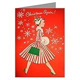 Eight 5x7 Vintage Holiday Greeting Cards In A Boxed Set Of Woman With Red Striped 50's Dress In A Christmas Spirit Wishing You A Merry Holiday Season