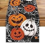 Miucat Halloween Table Runner, Pumpkins Spider Web Halloween Decor, Kitchen Dining Table Decoration for Indoor Home Party Supply 13x72 Inch