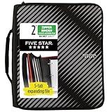 Five Star Zipper Binder, 2 Inch 3-Ring Binder for School, 6 Pocket Expanding File, 380 Sheet Capacity, Black (72536)