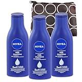 Nivea Milk Nutritiva Lotion Travel Set - Nivea Lotion for Dry Skin Bundle 3 Pack Nivea Milk Nutritiva Travel Size 100ml Plus Travel Bag | Nivea Lotion Travel Size Bulk for Women