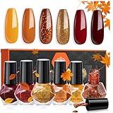 modelones Nail Polish Set 6 Colors Fall Gold Yellow Glitter Nail Polish Kit Orange Red Brown Quick Dry Nail Polish Set Manicure Nail Art Manicure DIY Home Salon Gift for Women Mom