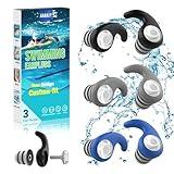 Waterproof Swimming Ear Plugs for Adults - 3 Pairs of Reusable Soft Silicone Swim Earplugs,Perfect for Surfing, Diving,Pool,Showering and Other Water Sports - Keep Water Out and Ear Protection