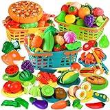 TooyBing Play Food Set for Kids Kitchen- 100 Pcs Pretend Kitchen Food Toy for Toddlers, Cutting Fake Food/ Fruit/ Vegetable Accessories with Three Baskets, Birthday Gift for 3 4 5 Years Old Boy Girl