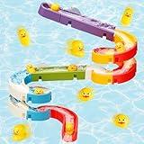 Aprilwolf Duck Slide Bath Toys for Kids Ages 4-8, Wall Track Building Set 3+ Year Old, Fun DIY Kit Bathtub Time Birthday Gift for Toddler Boys & Girls (34 PCS)