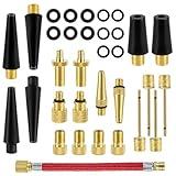 33pcs Bicycle Valve Adapter Set, Brass Bike Valve Adapter Bike Tire Inflator Air Pump Needles Adapter Tool Kit for Bikes Sports Balls Balloons Inflatable Device for Presta Schrader