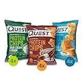 Quest Nutrition Protein Chips Variety Pack, BBQ, Cheddar & Sour Cream, Sour Cream & Onion, High Protein, Low Carb, 1.1 oz (Pack of 12)