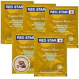 Red Star Premier Blanc Wine Yeast (5 Pack) - Great for Making Wine Cider Mead Kombucha at Home - 5 g Sachets - Saccharomyces cerevisiae - Sold by CAPYBARA Distributors Inc.