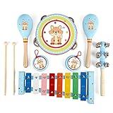 Kids Musical Instruments Sets, 12pcs Wooden Percussion Instruments Toys Tambourine Xylophone for Kids Playing Preschool Education, Early Learning Musical Toys for Boys Girls Gift (Blue)