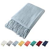 Homiest Decorative Knitted Throw Blanket with Fringe Soft & Cozy Tassel Blanket for Couch Sofa Bed (Light Blue,50x60)