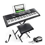 Alesis Melody 61 Key Keyboard Piano for Beginners with Speakers, Stand, Bench, Headphones, Microphone, Sheet Music Stand, 300 Sounds and Music Lessons