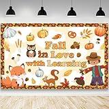 AIBIIN Fall in Love with Learning Backdrop Autumn Maple Leaves Pumpkin Fall Thanksgiving Classroom Decorations Back to School Wall Decor Supplies 70.8 x 43.3 inch