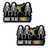 2Pcs LGBTQ Car Accessories Vinyl Reflective Bumper Stickers, Rainbow Skull Pride Decals Gifts for Lesbian Gay Bisexual Transgender Queer Ally Support, Defend Equality Diversity Automotive Decor Stuffs