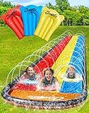 JAMBO 16Ft Premium 3 Lane Slip Splash and Slide with Bodyboards, Heavy Duty Water Slide- Advanced 3-Way Sprinkler System, Splash Mat Splash Pad Backyard Waterslide Outdoor Water Toys n Slides for Kids