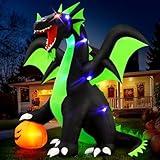 Halloween Inflatable Dragon Outdoor Decorations : 9FT Large Blow Up Yard Dragon with Pumpkin and LED Lights for Halloween Fun Holiday Party Garden Lawn Decoration