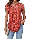 Blooming Jelly Women's Tunic Tops Dressy Casual Blouses Plus Size V Neck Pleated Shirts Tulip Sleeve Summer Trendy 2024(Red Floral Print, Large