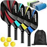 Tiyutsd Pickleball Paddles, Pickleball Set of 4 Premium Wooden Pickleball Paddles, 4 Cooling Towels, 4 Pickleball Balls & Carry Bag, Pickleball Paddles Set of 4, Ergonomic Cushion Grip