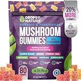 Ashwagandha & Lion's Mane Supplement Gummies - Comprehensive Mushroom Supplement for Cognitive & Immune Support, Vegan Blend with Reishi, Cordyceps - Low Carb, 80 Organic Mushroom Gummies