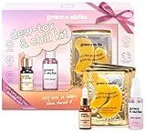 grace & stella Dew-Tox & Chill Skin Care Set - Hydrating Skincare Set With Eye Masks, Hyaluronic Acid Serum, & Rose Water Face Mist - Vegan Cruelty Free Bridesmaid Gifts, Birthday Gifts for Women