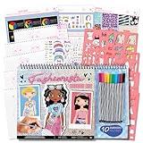 Fashion Angels Fashionista Sketch Set - 40 Sheets and 10 Markers - Design Your Own Fashion Sketch Portfolio - Design and Fashion Sketch Pad with Stencils and 100+ Stickers - Ages 6 and Up