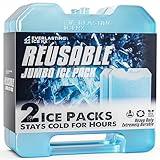 Jumbo Reusable Ice Packs for Cooler with Handle (2 Pack) Long Lasting Coolness, BPA Free, Freezer Packs for Extended Cooling | Cooler Ice Packs for Camping, Fishing, Hiking, Beach